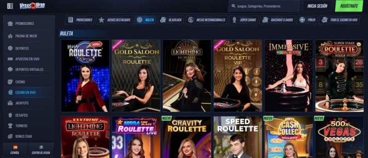 Vegas Hero es uno de los mejores 5 casinos con ruleta en vivo para jugar en línea