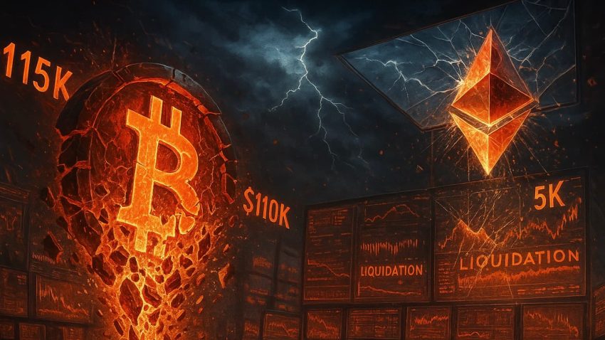 Bitcoin waarde zakt naar $110K met $300M liquidaties en ethereum koers onder $5K.