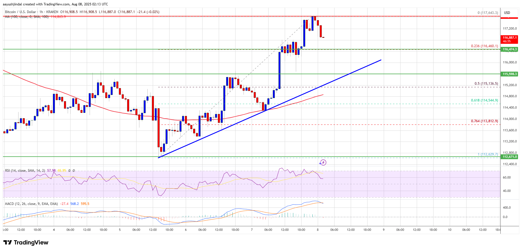 Bitcoin chart showing upward trend