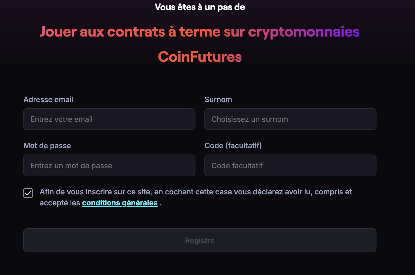 s'inscrire sur coinfutures