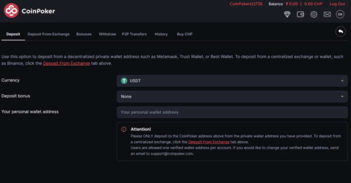 CoinFutures’ deposit tab.