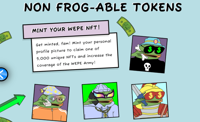 Examples from Wall Street Pepe’s NFT collection.