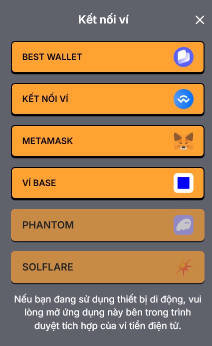 Kết nối ví với trang presale của Bitcoin Hyper