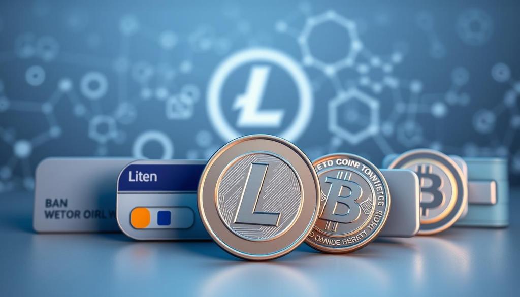 Panou de control financiar și grafice crypto cu sigla Litecoin