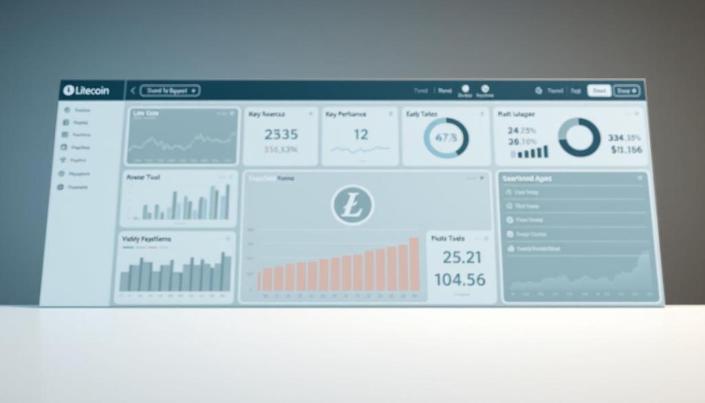 Monede Litecoin și Bitcoin pe fundal digital de rețea blockchain