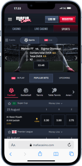 Mafia Casino mobile sportsbook with live odds and markets for afl betting Australia