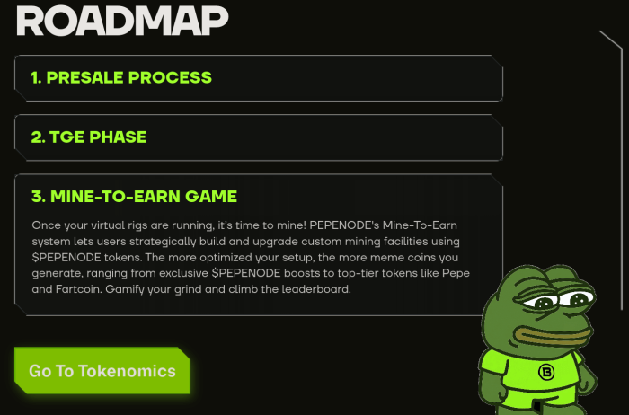 PepeNode brings a mine-to-earn game to the meme sector, with rewards like $PEPE and $FART.