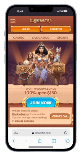 The Cleobetra homepage on mobile.