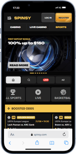 Spinsy mobile sportsbook with bonus offer and boosted odds for afl betting Australia