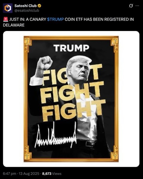 Announcement post of Canary TRUMP Coin ETF.