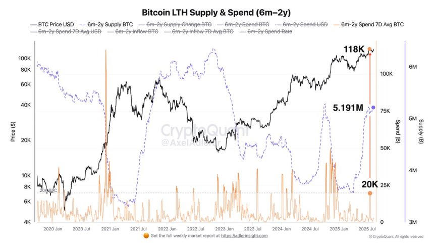 Suministro y gasto de Bitcoin LTH | Fuente: Axel Adler 