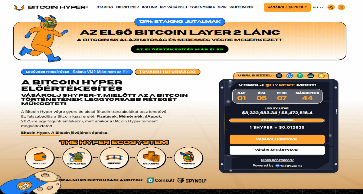 1. Bitcoin Hyper (HYPER) – A Layer-2 megoldás, amely új magasságokba emeli a Bitcoint