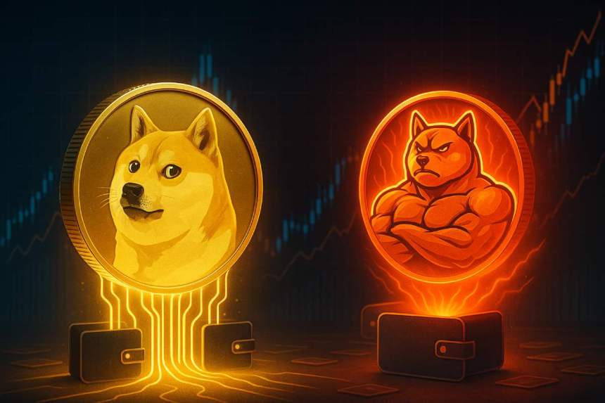ドージコイン今後の価格回復とMaxi Dogeの注目を象徴する未来的イラスト
