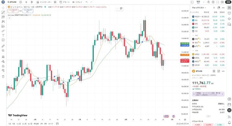 ビットコインFXチャートにおける移動平均線