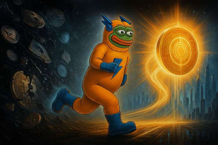 新しい仮想通貨の失敗事例と未来を象徴する分割イラスト