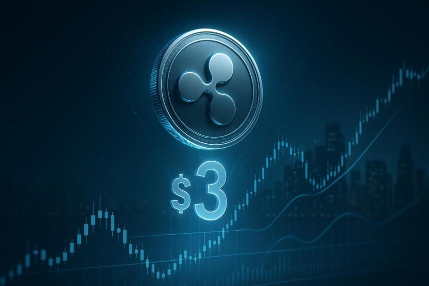 リップル今後の価格予測を象徴する未来的なXRPコインと金融チャートのイラスト