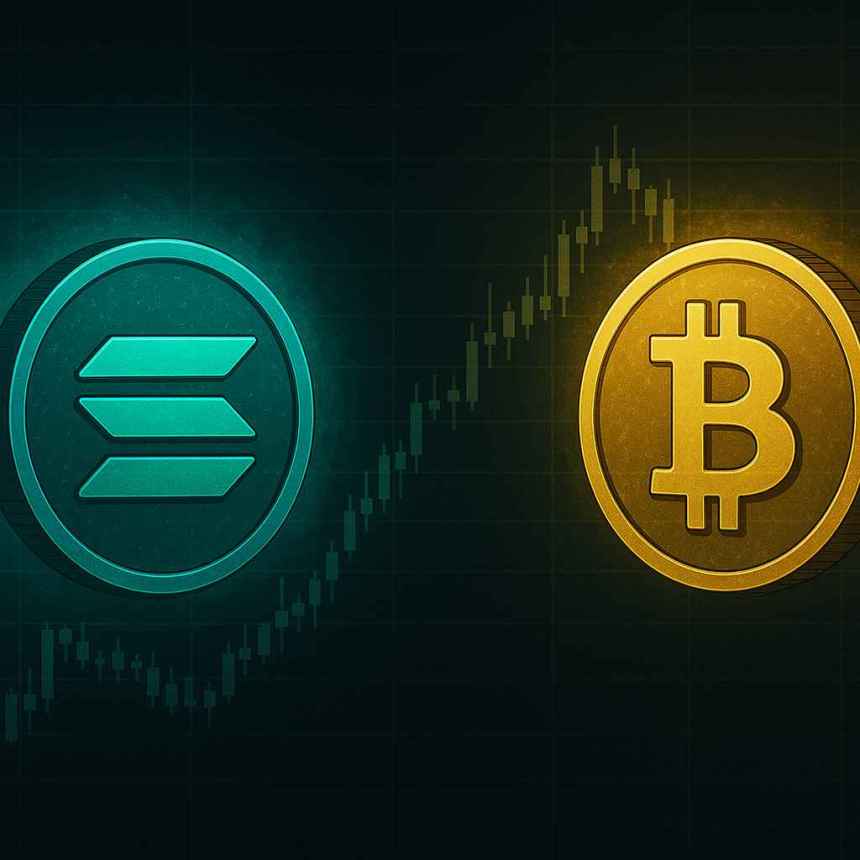 Solana vs Bitcoin chart wijst op explosieve SOL breakout naar 300 dollar
