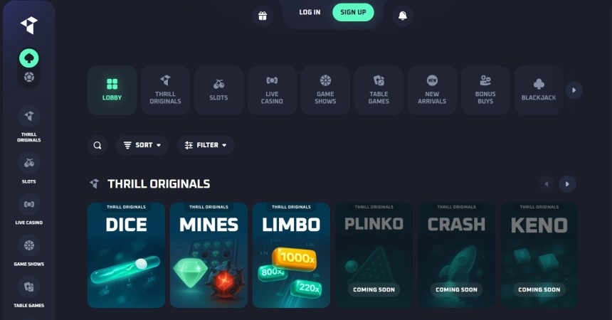 Thrill é um dos cassinos de criptomoedas