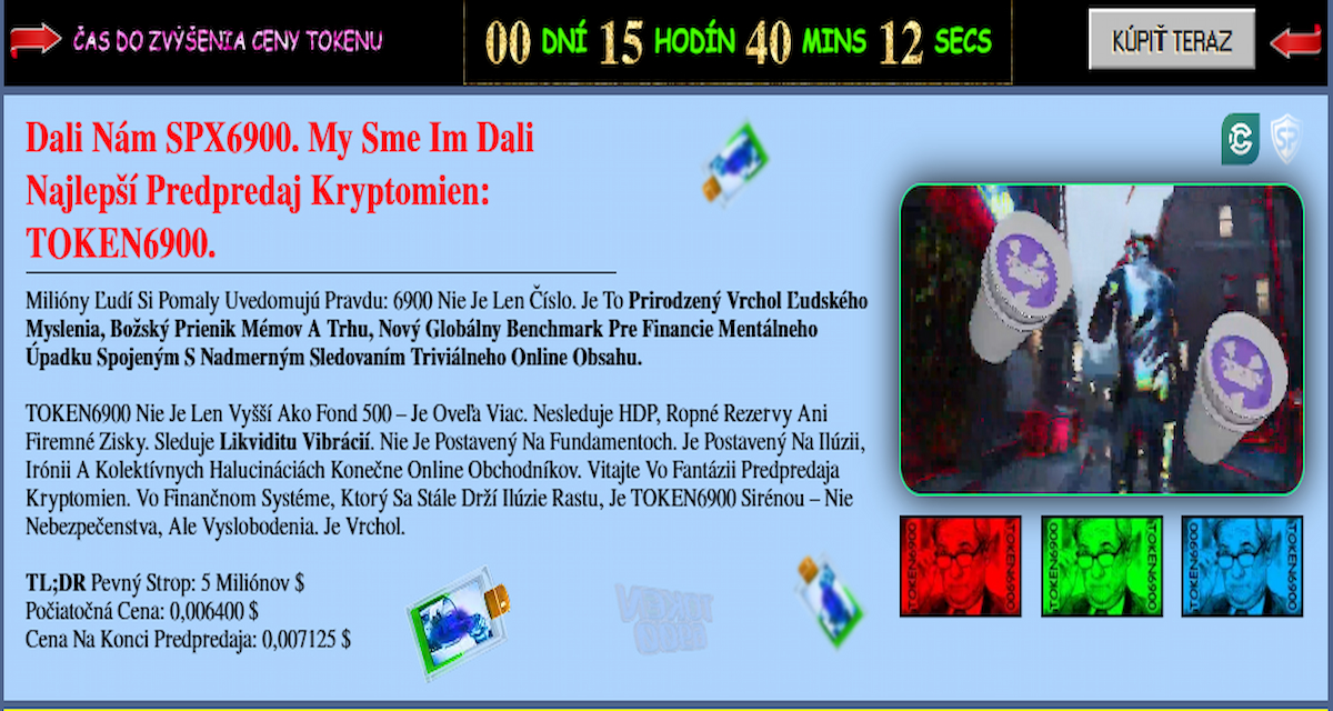 Token6900 Sebauvedomelý „pure meme“ coin s Brain Rot Vault stakingom
