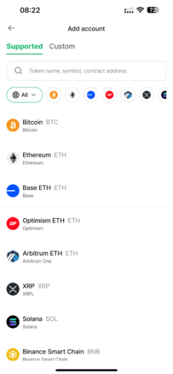 Adding crypto asset accounts in the D’CENT Wallet app