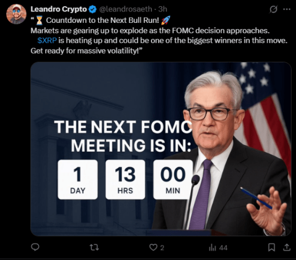 An X post by a crypto analyst about $XRP’s Bullish trend