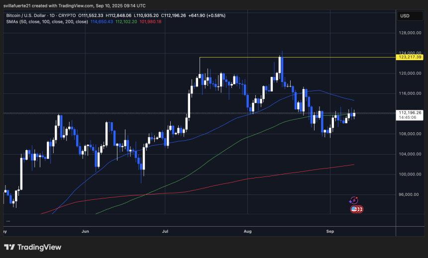 BTC consolidates below $113K | Source: BTCUSDT Chart on TradingView