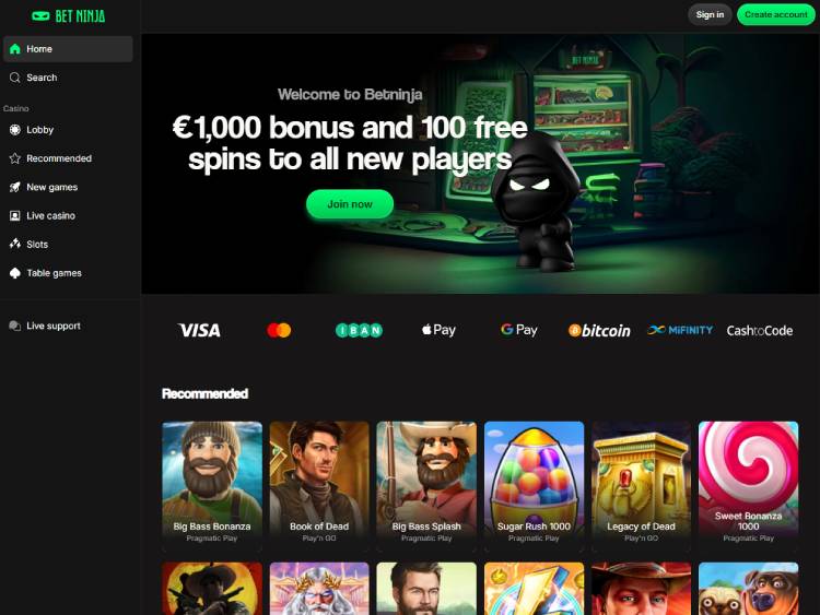BetNinja - Crypto casino in Nederland met ninja thema