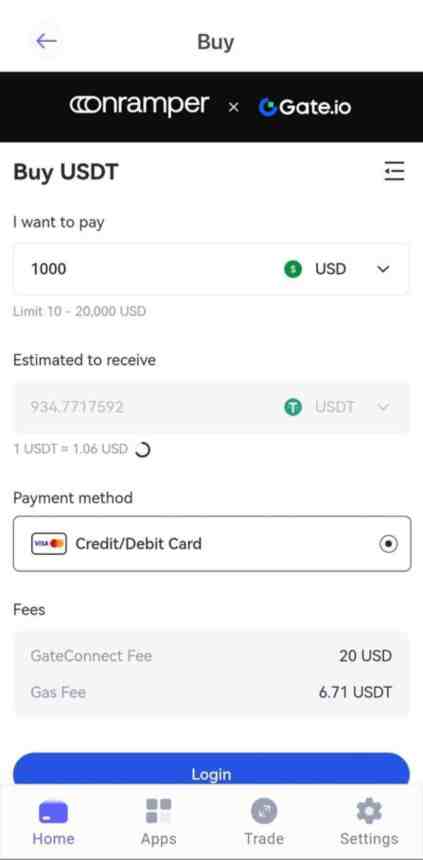 é possível comprar diretamente os ativos com cartão de crédito, débito, Google Pay, Apple Pay, Skrill ou Neteller