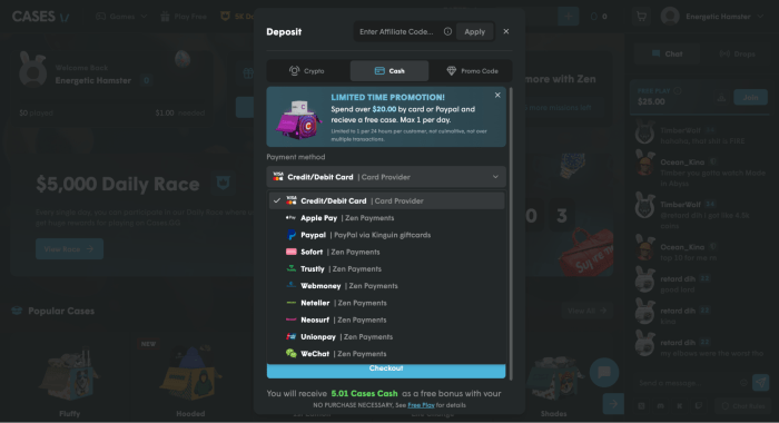 Cases.gg deposit options.