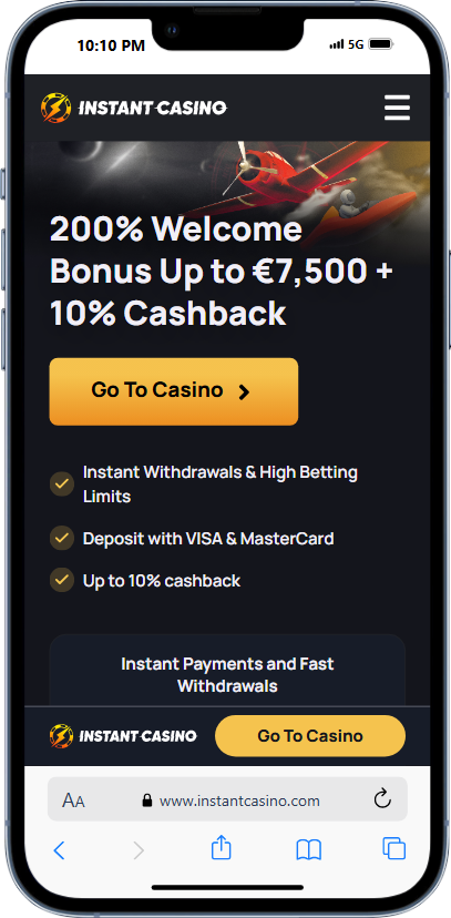 تصویر صفحه از سایت Instant Casino