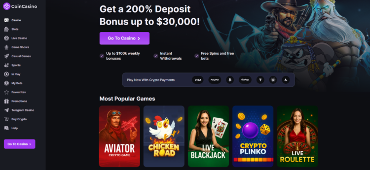 CoinCasino - premijos naujiems žaidėjams ir intensyvus žaidimų pasirinkimas