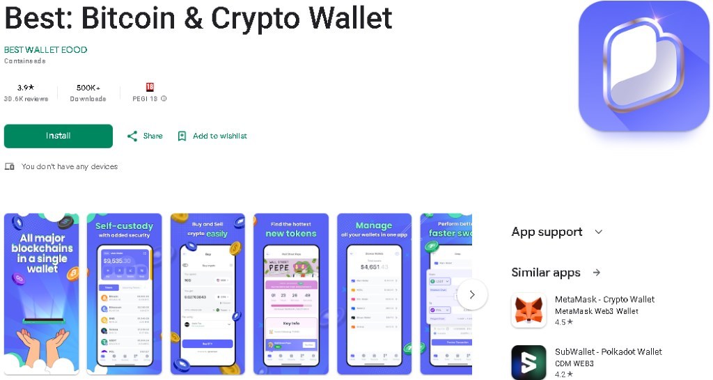 Programėlės Best Wallet diegimas ir nustatymai