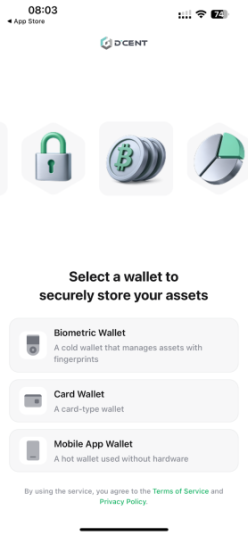 Selecting D’CENT Wallet mode in app