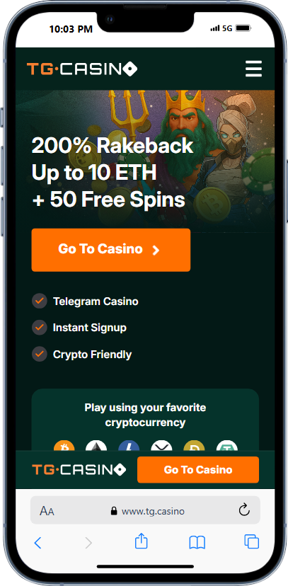 تصویر صفحه از سایت TG Casino