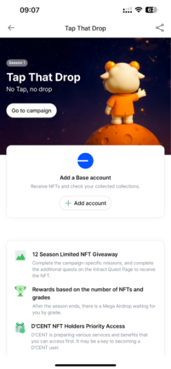 Tap That Drop season 1 campaign within the D’CENT mobile app