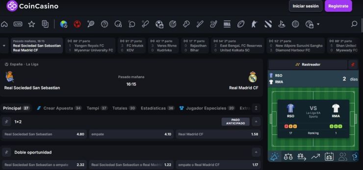 CoinCasino siempre ofrece apuestas Real Madrid Barcelona en su web
