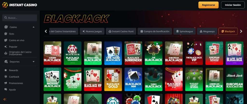 Instant Casino ofrece más de 100 mesas de blackjack crypto