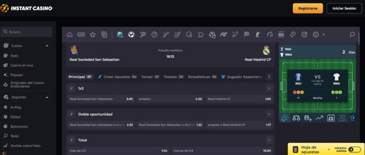 Instant Casino ofrece bonos para apostar al Real Madrid y Barcelona