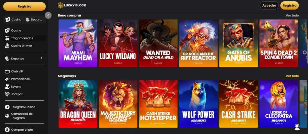 Lucky Block cuenta con un amplio catálogo de títulos Pragmatic Play