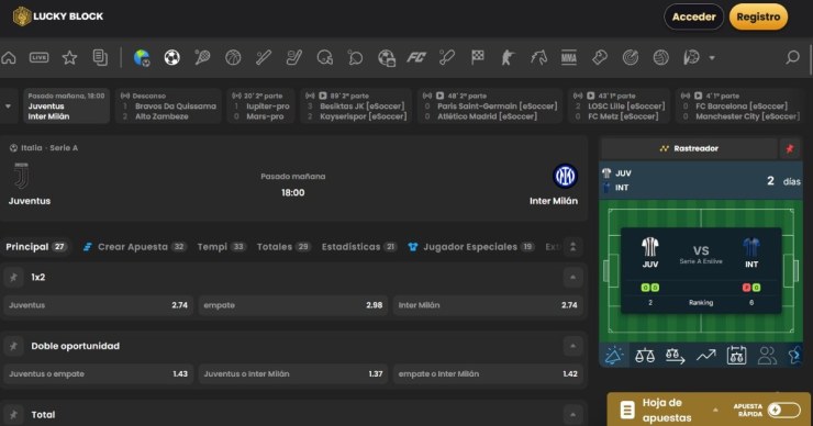 Lucky Block cuenta con algunas de las mejores cuotas para la Serie A