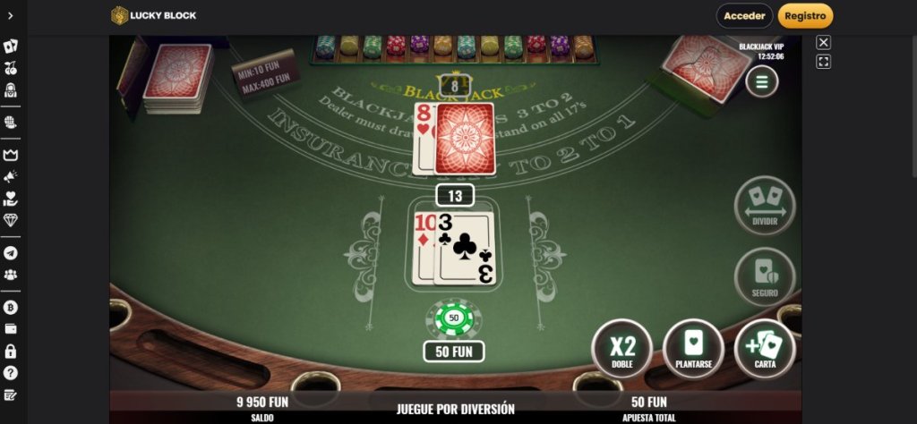 LuckyBlock permite jugar al Blackjack en su versión demo