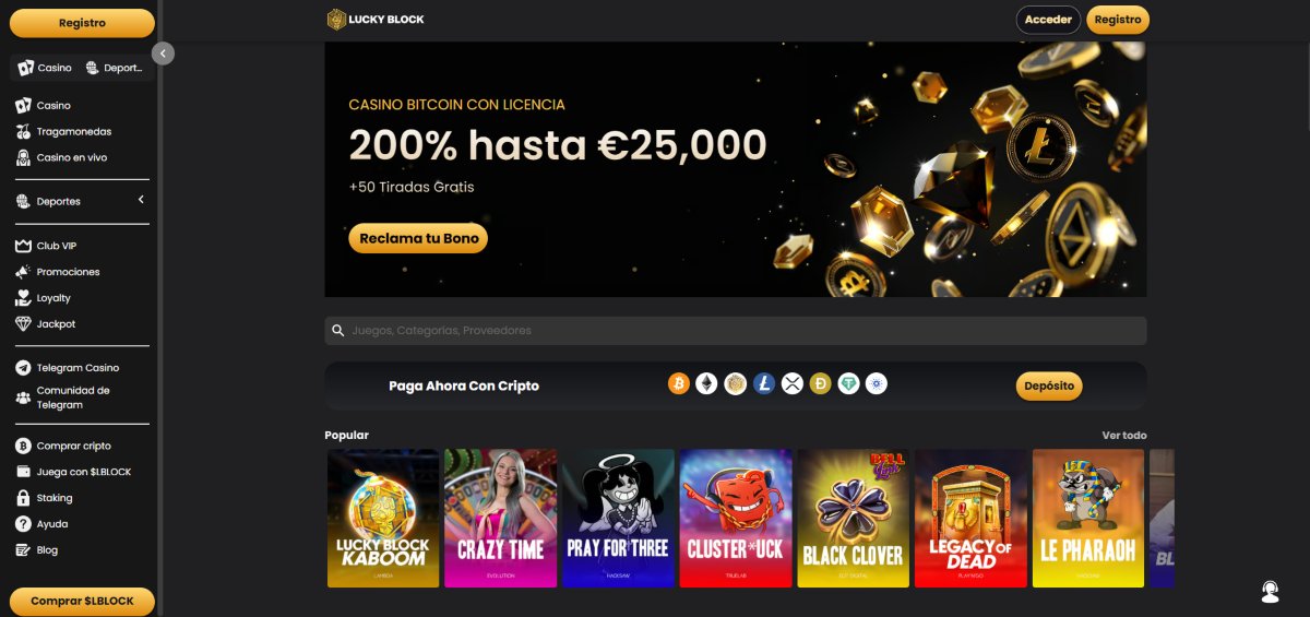 Lucky Block es un casino crypto con un excelente bono de bienvenida