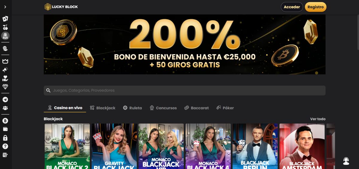 Lucky Block ofrece decenas de mesas de casino live online