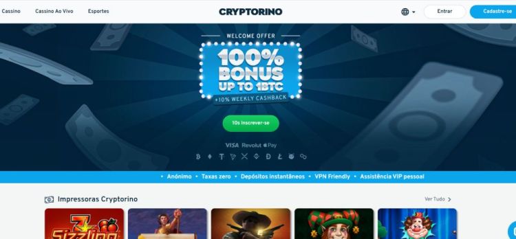 Cryptorino é criptocasino com bónus elevado