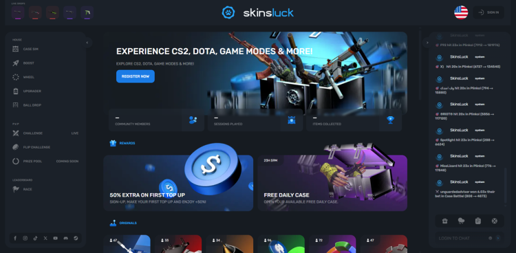 Imagem do dashboard do site Skinsluck