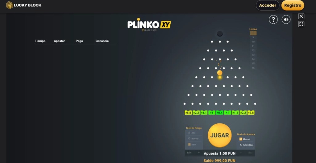 Lucky Block permite jugar a Plinko gratis