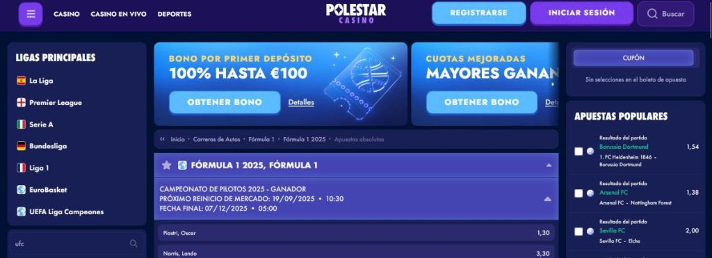 Polestarcasino ofrece algunas de las mejores cuotas para la Fórmula 1