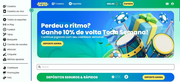 Samba Slots é um dos cassinos em operação que aceitam Pix