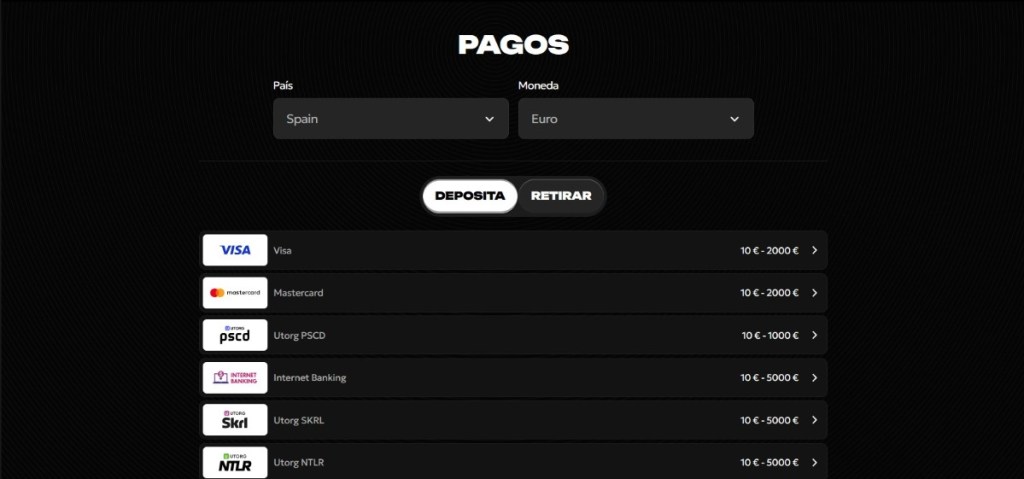 Spinsy permite depositar saldo fiat y cripto para apostar fuera de España