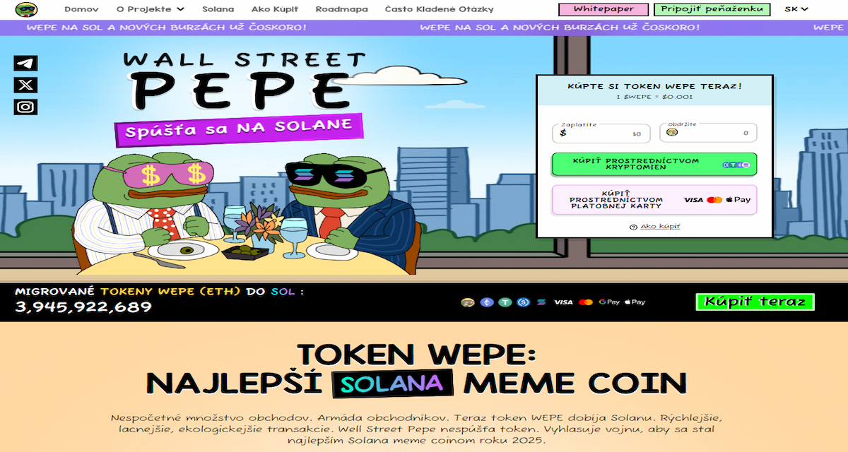 Wepe SOL – Wall Street Pepe expanduje z ETH na Solanu